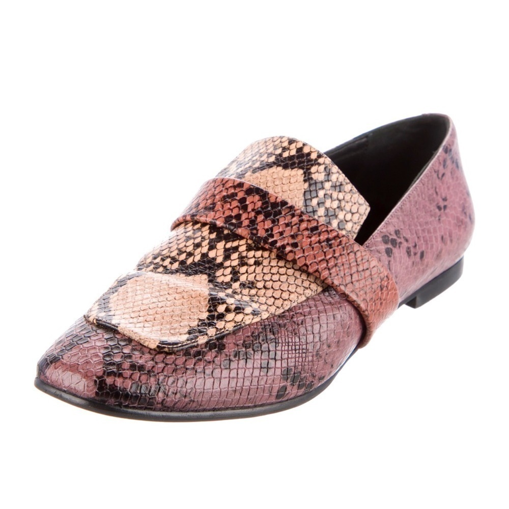 Freda Salvador Pink Snake-Print Leather Loafers